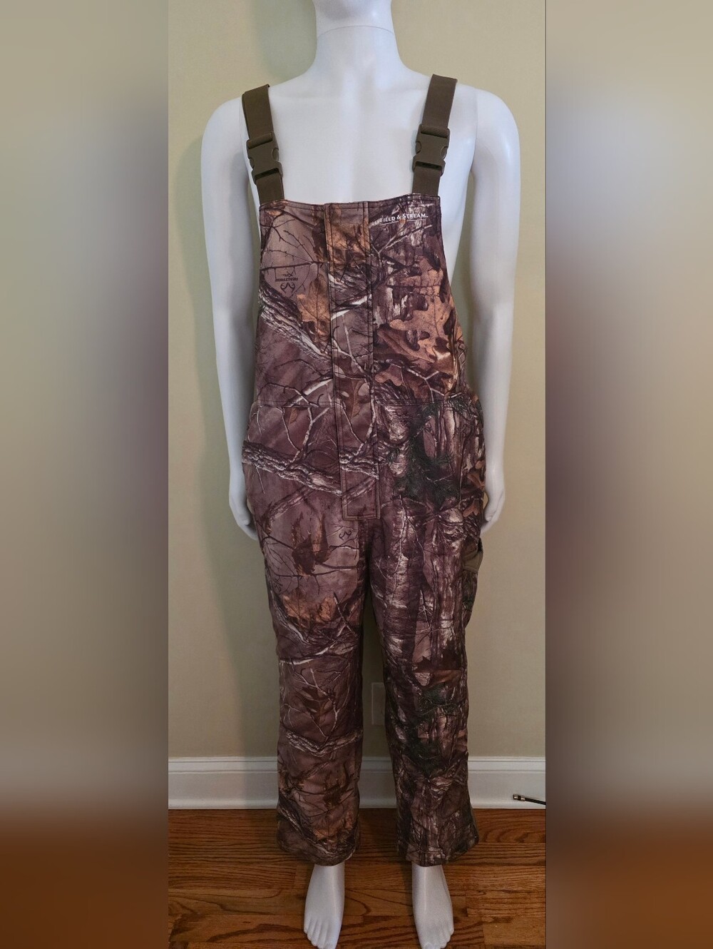 Field & Stream Mossy Oak Overalls Mens XL Brown Bib Camo Hunting Outdoors